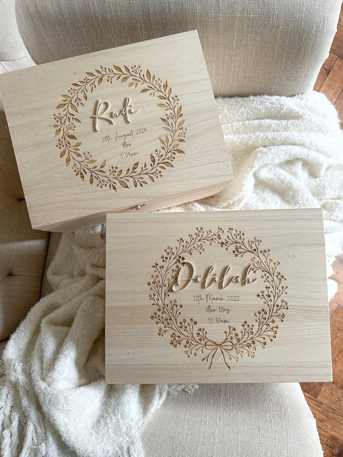 Personalised Deep Wooden New Baby Keepsake Boxes