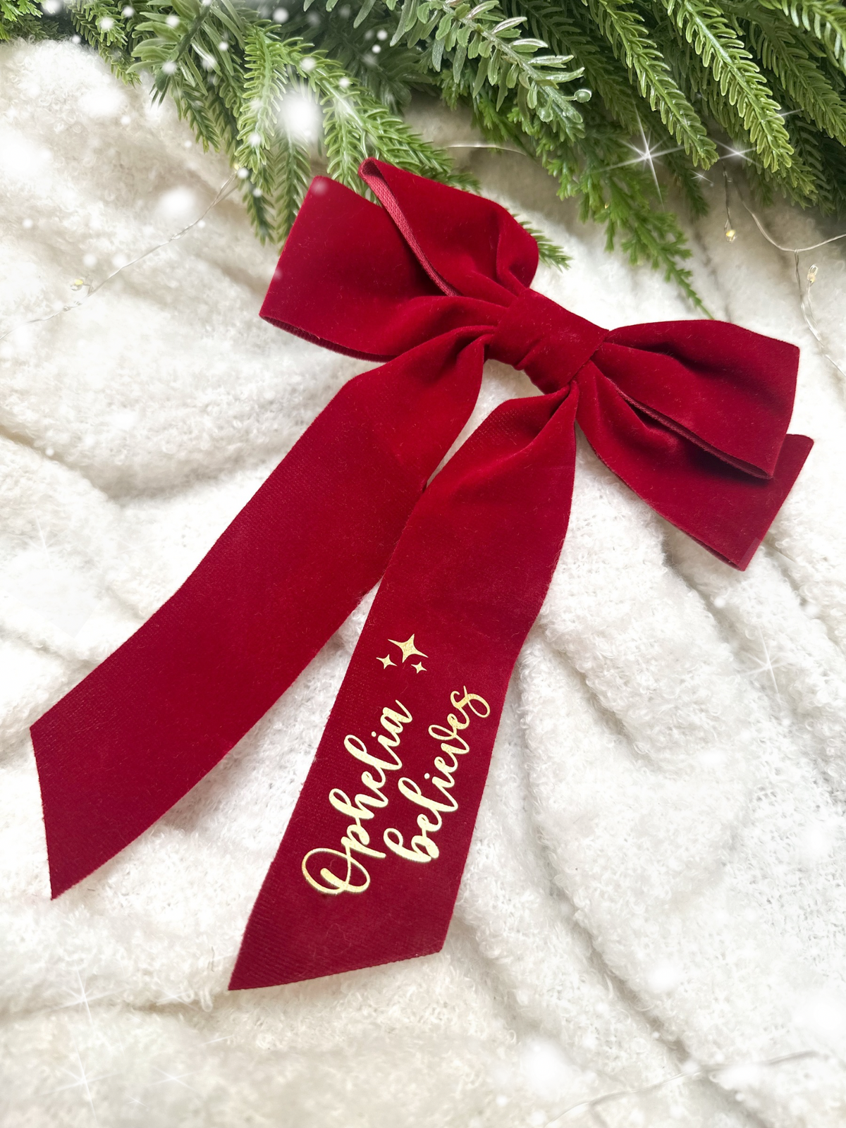 Red Velvet Bow Believe Hair Clip
