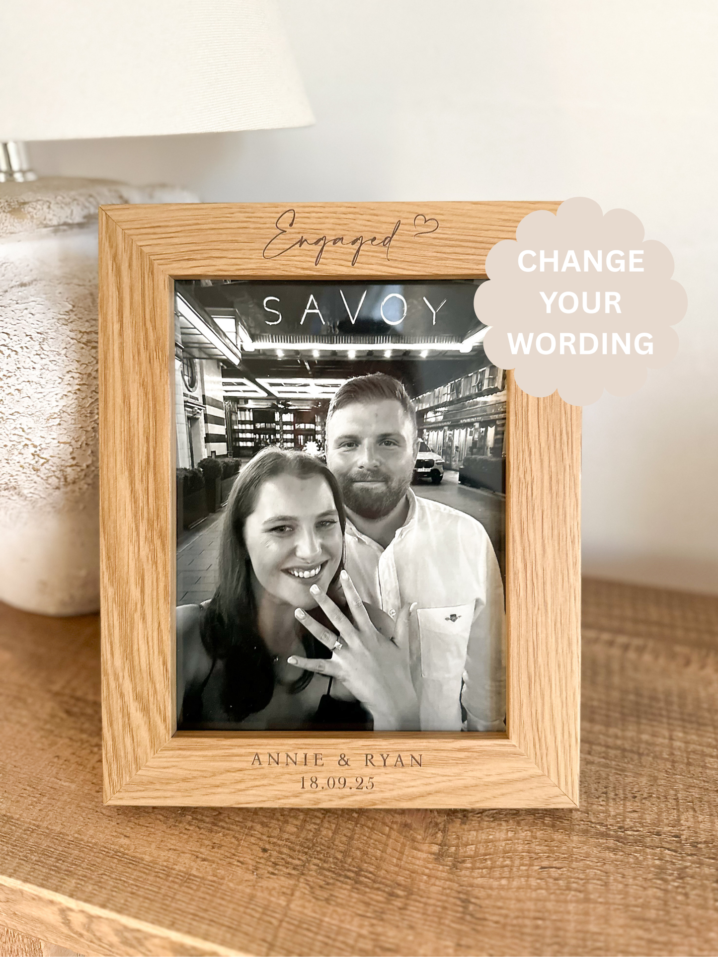 Personalised Engraved Engagement Wood Effect Frame
