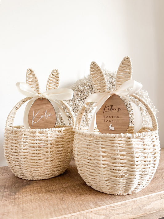 Wicker Easter Basket With Ears & Personalised Tag