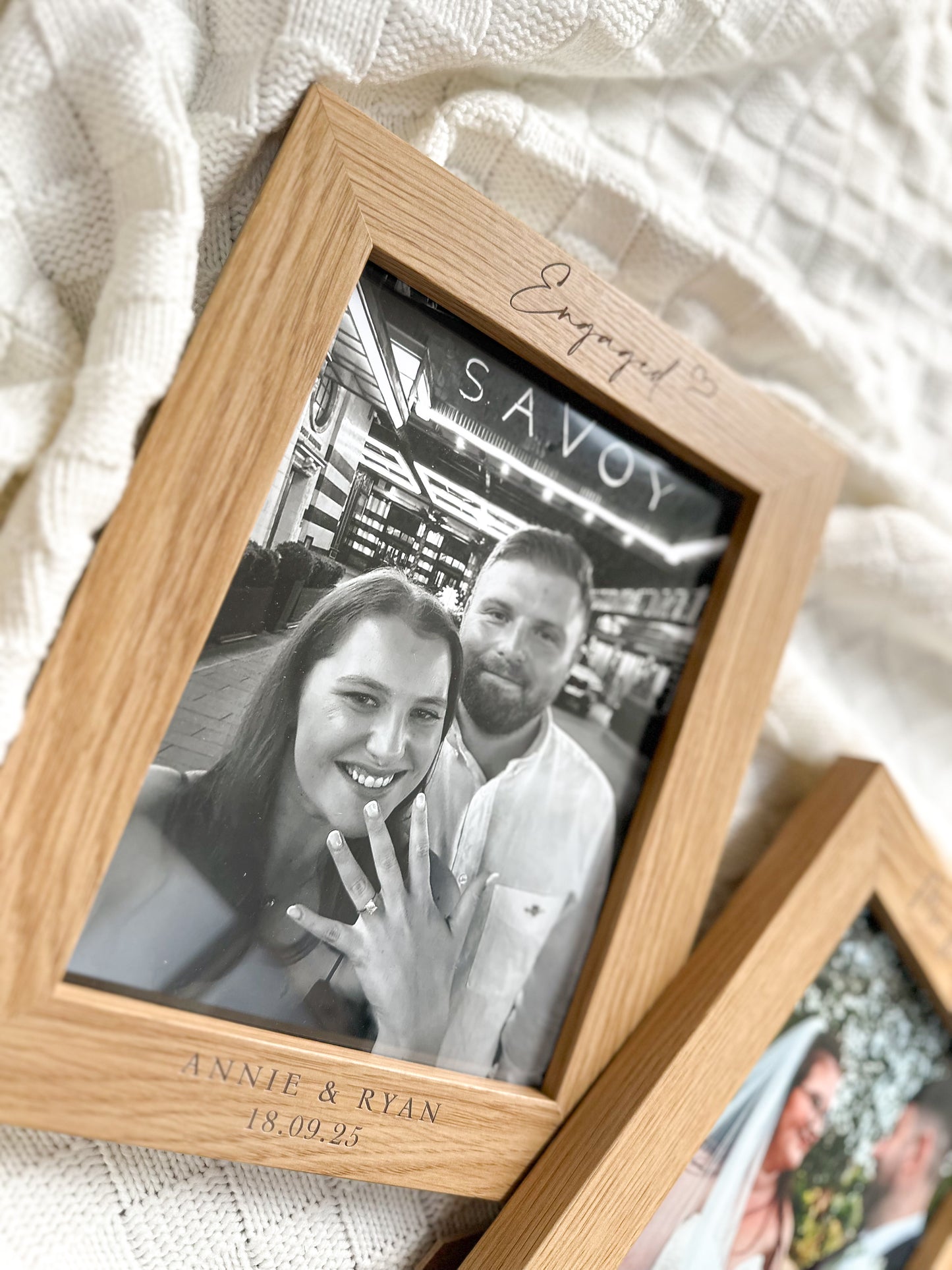 Personalised Engraved Engagement Wood Effect Frame