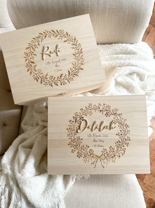 Personalised Deep Wooden New Baby Keepsake Boxes