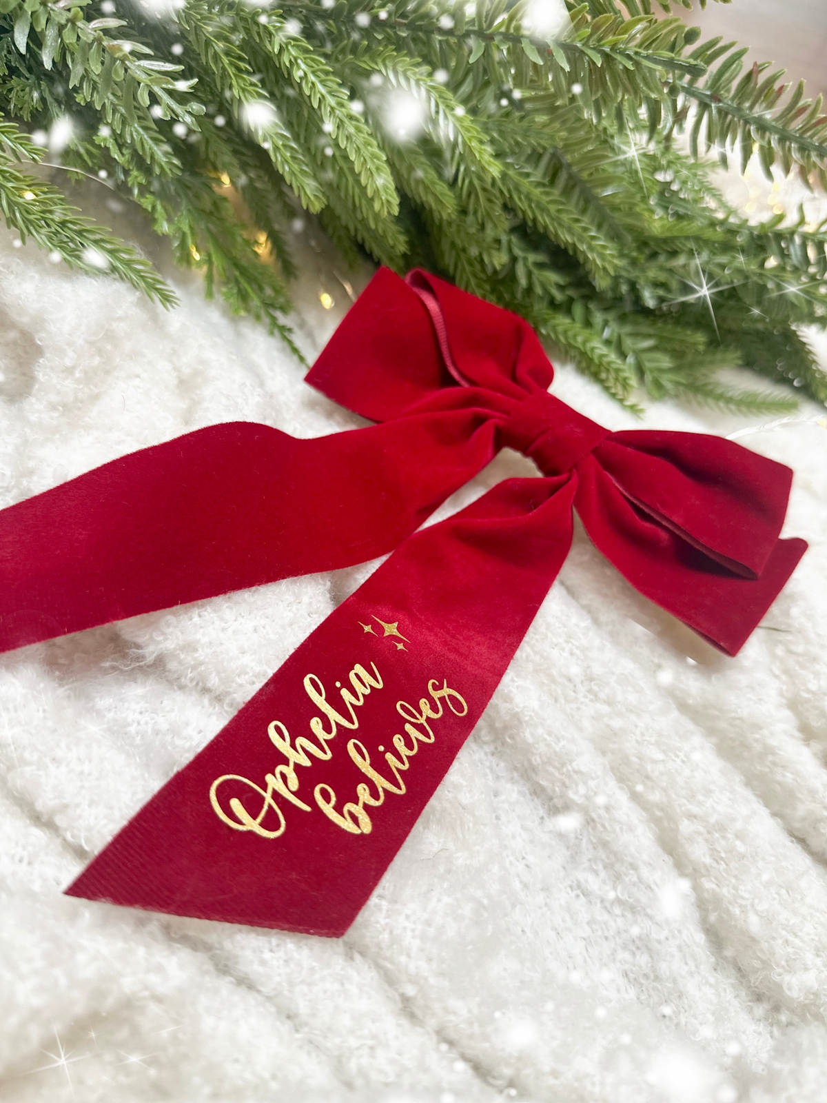 Red Velvet Bow Believe Hair Clip