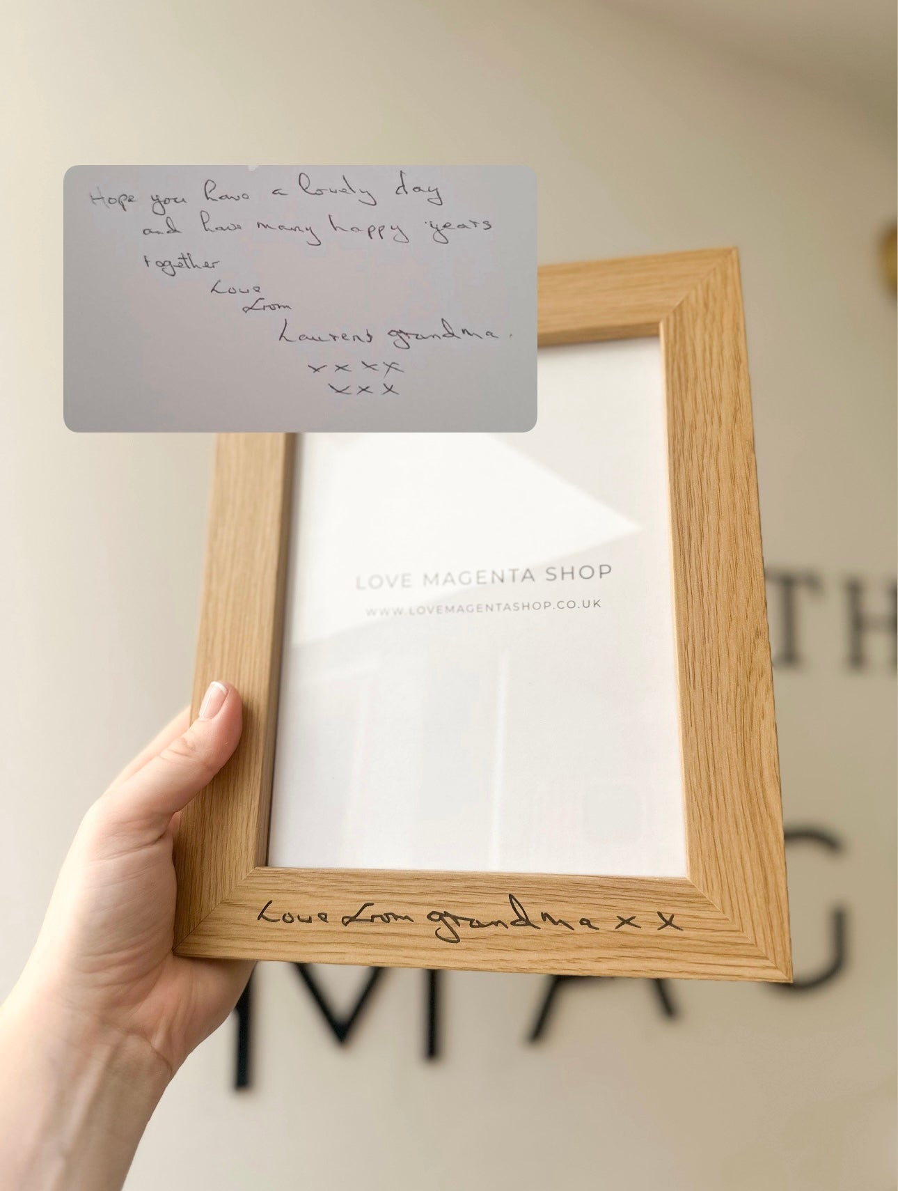 Engraved Handwritten Wood Effect Frame