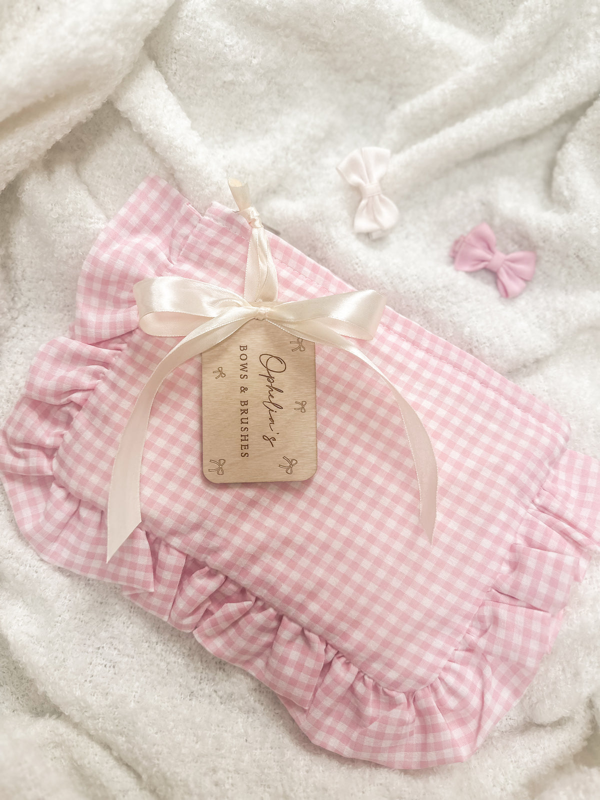 Pink Gingham Personalised Accessory Pouch
