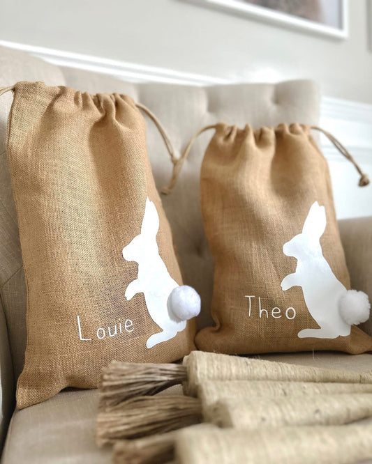 Burlap Pom Pom Bunny Bags