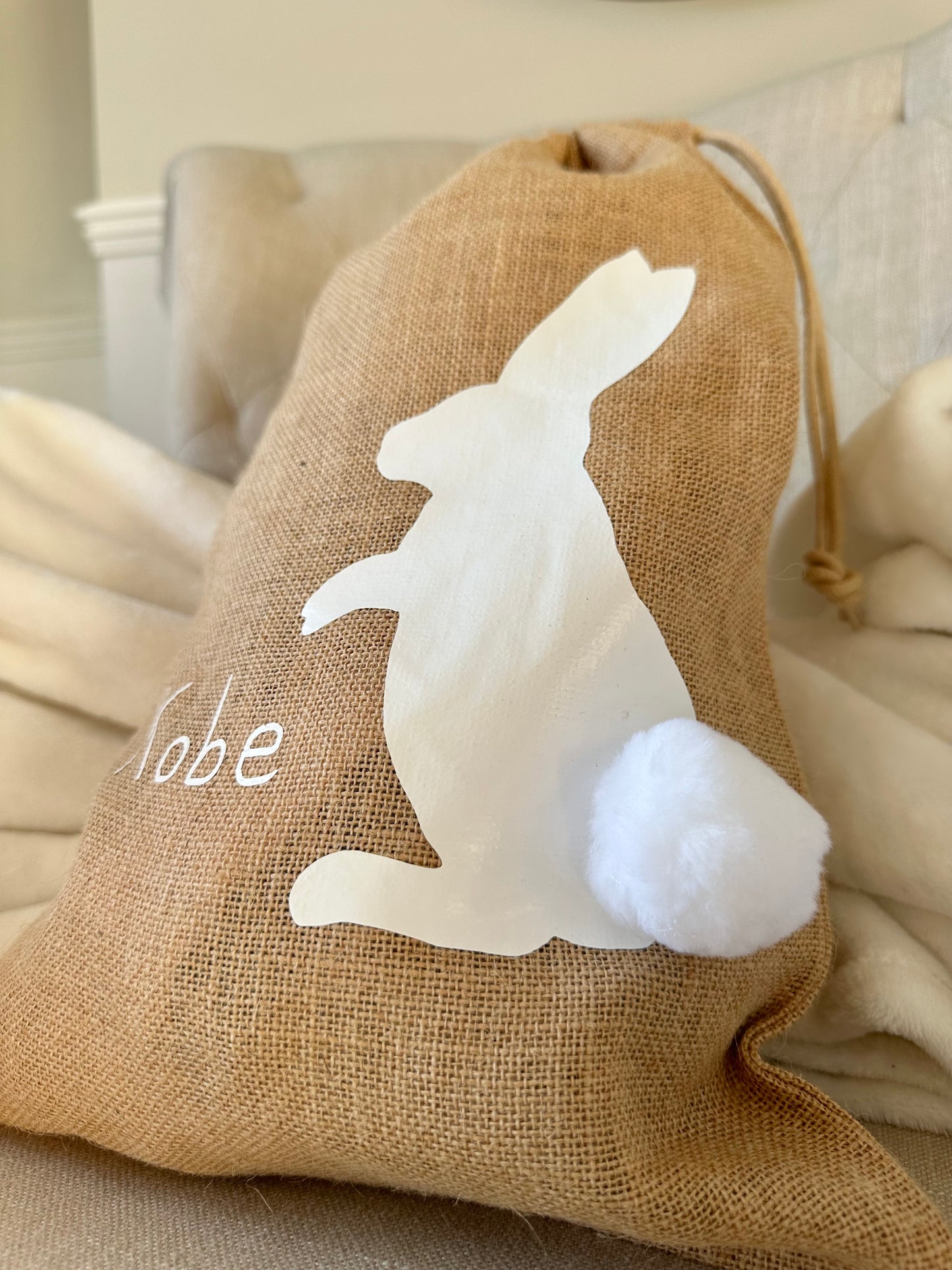 Personalised Easter Bunny Pom Pom Bag