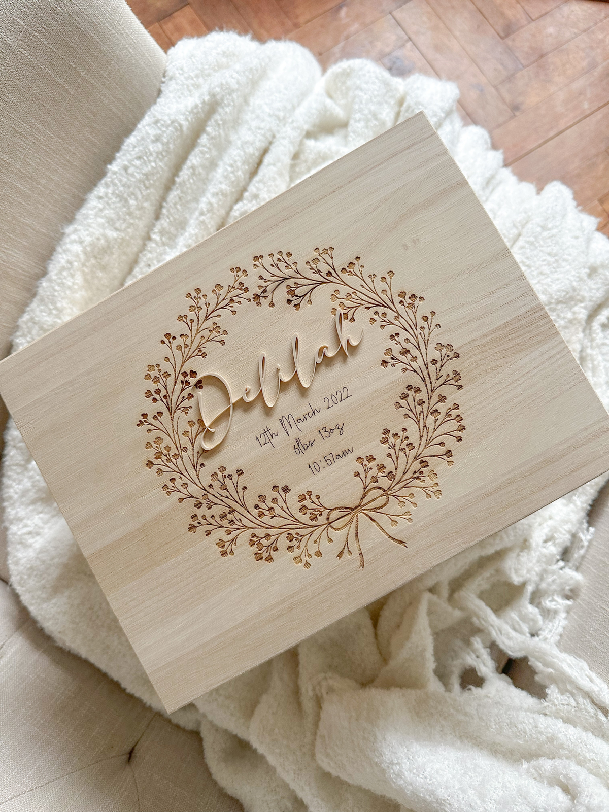 Personalised Deep Wooden New Baby Keepsake Boxes