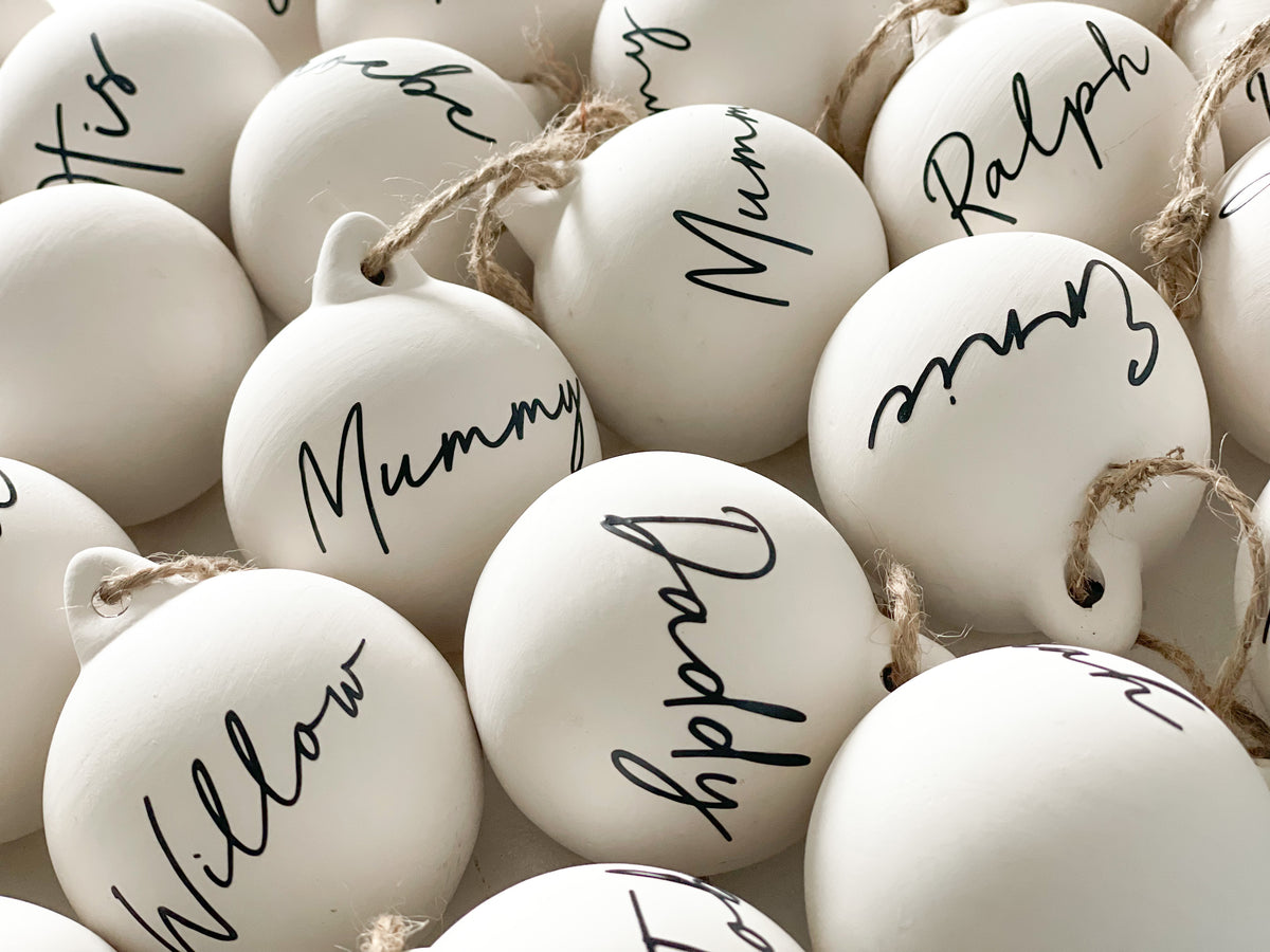 Personalised White Ceramic Name ONLY Baubles