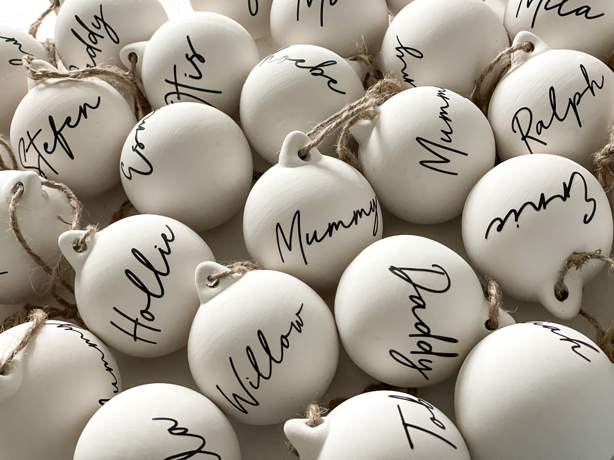 Personalised White Ceramic Name ONLY Baubles