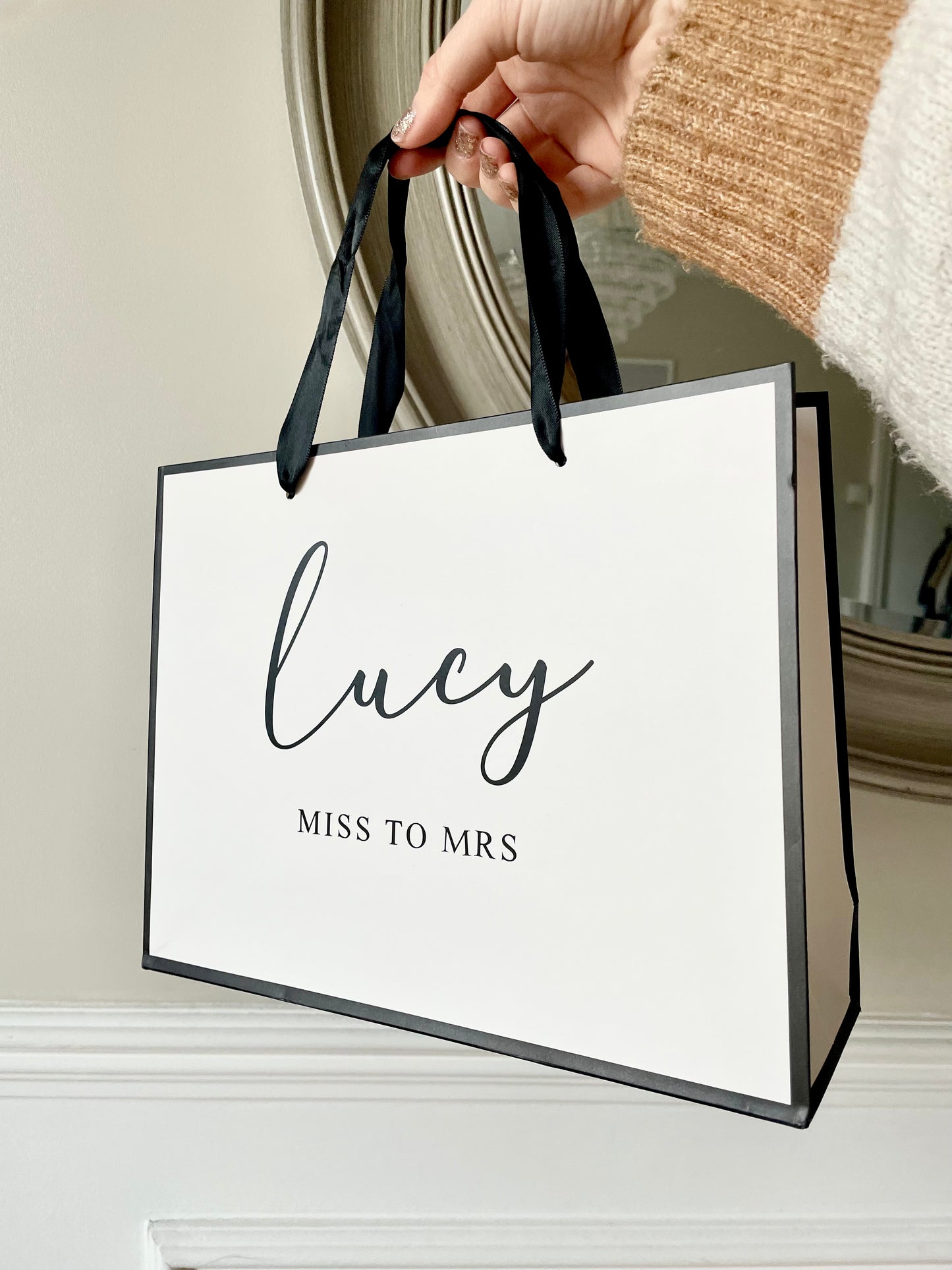 Personalised Wedding Luxury Black & White Gift Bag