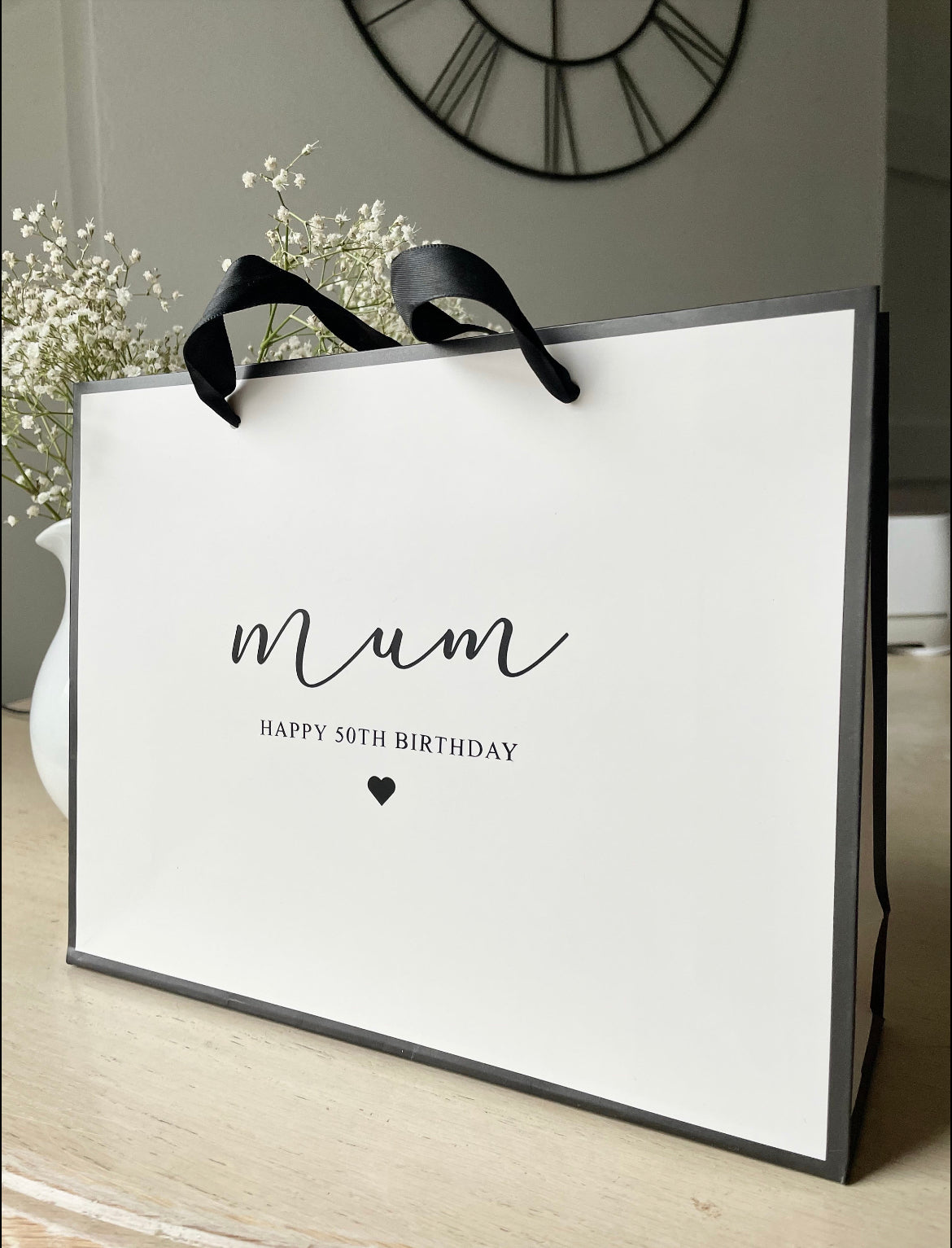 Personalised Birthday Luxury Black & White Gift Bag